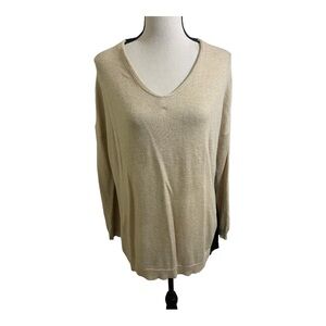 Olivia Sky womens sweater wool blend vneck color block. Size Small hi lo…